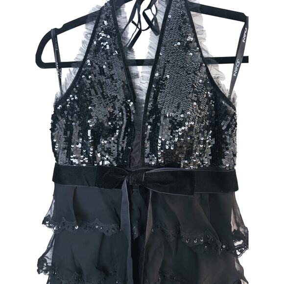 Jovani Black Sequin Beaded Tiered Halter Gown Dress 6 Empire Evening Hollywood - Picture 3 of 8